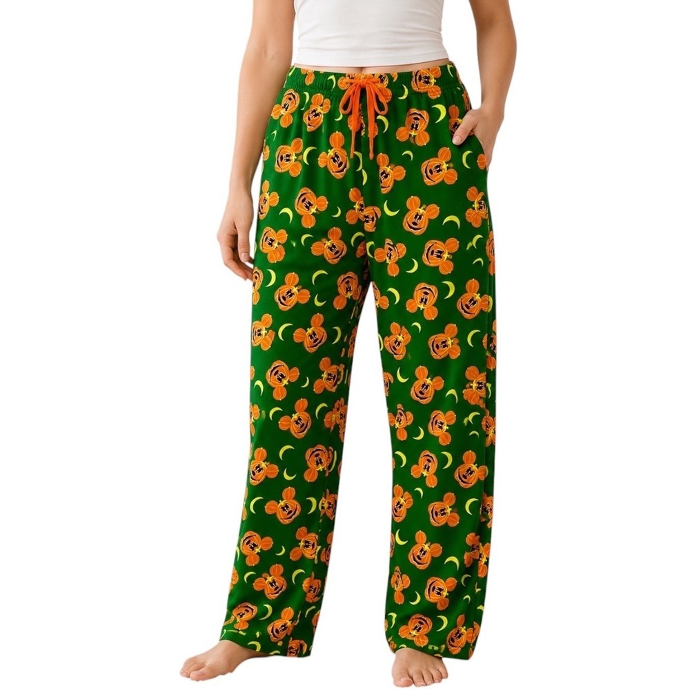 Disney Mickey Mouse Halloween Pajama Bottoms Women's Small Jack O Lantern Print - Picture 1 of 9